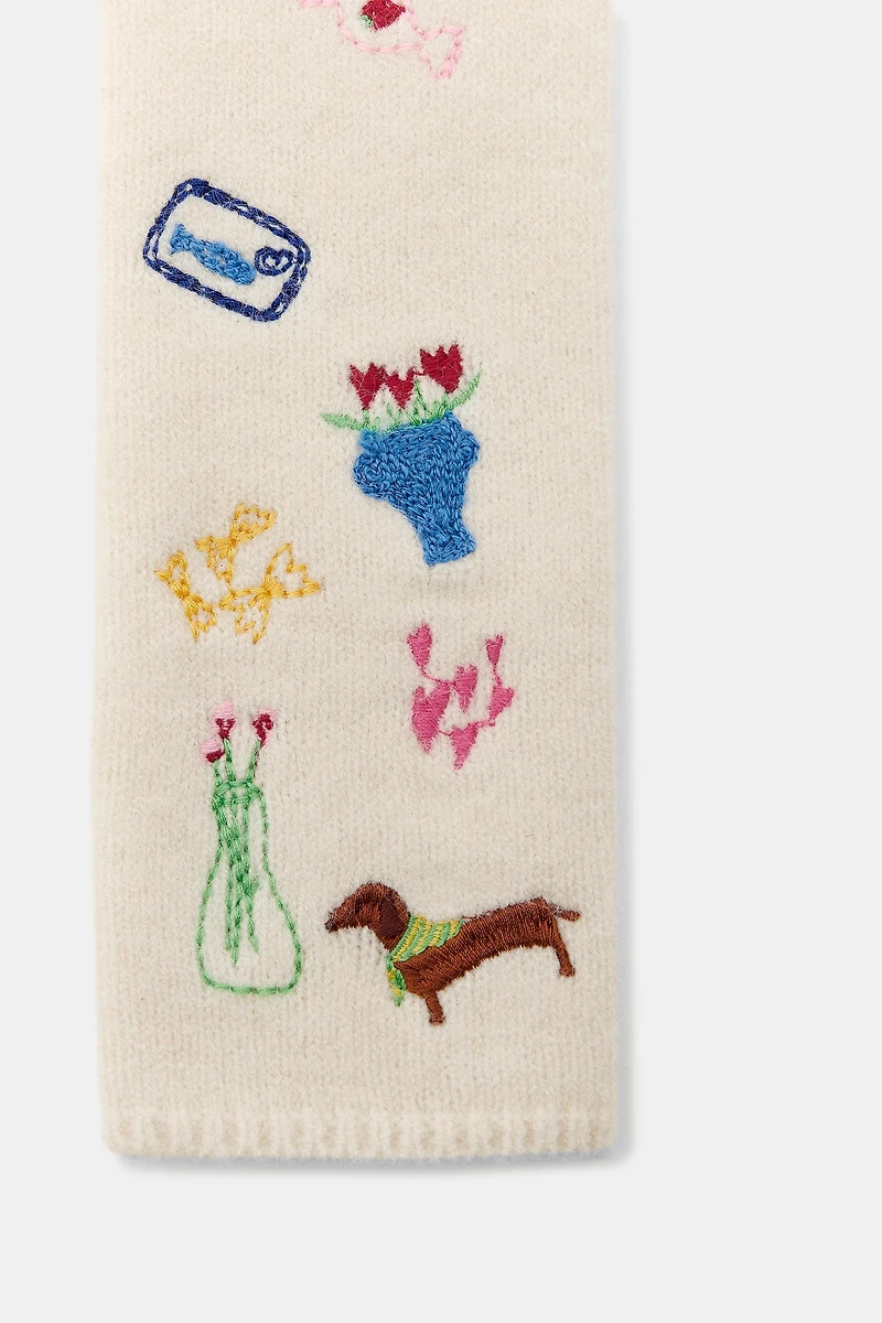 EMBROIDERED KNIT MITTEN GLOVES