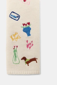 EMBROIDERED KNIT MITTEN GLOVES