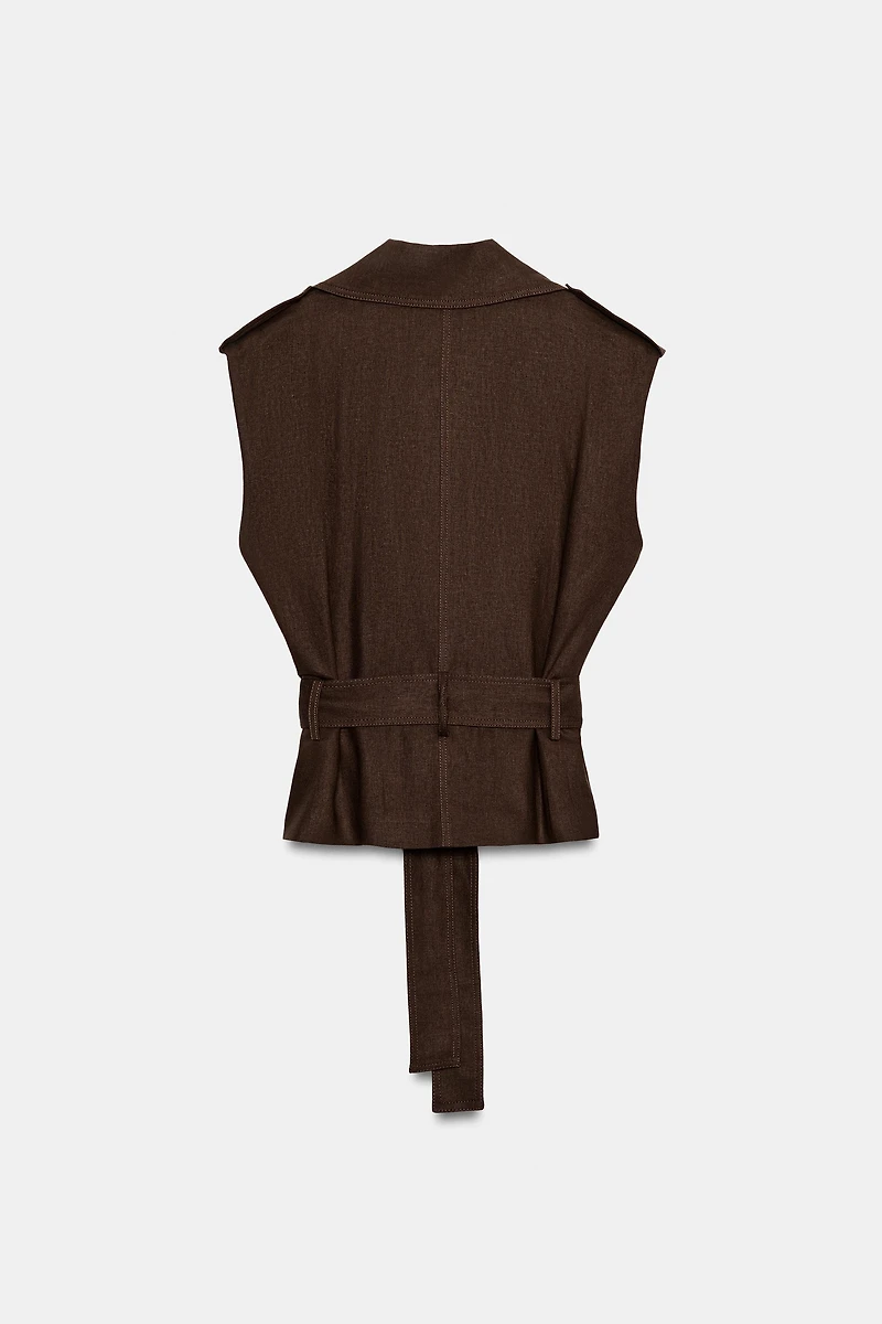 BELTED DOUBLE-BREASTED LINEN VEST