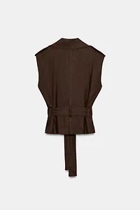 BELTED DOUBLE-BREASTED LINEN VEST