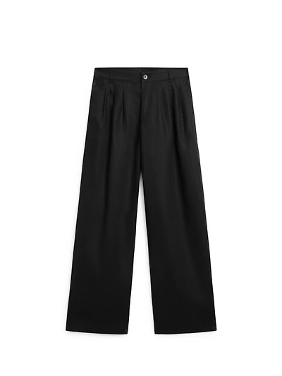 Wide-leg pleated linen trousers