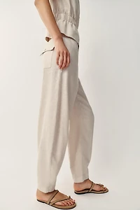 LINEN BLEND BARREL PANTS