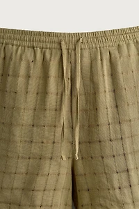 LINEN COTTON BLEND CHECKERED JACQUARD SHORTS