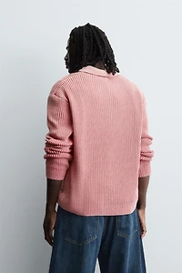 WASHED WAFFLE TEXTURE KNIT POLO SHIRT