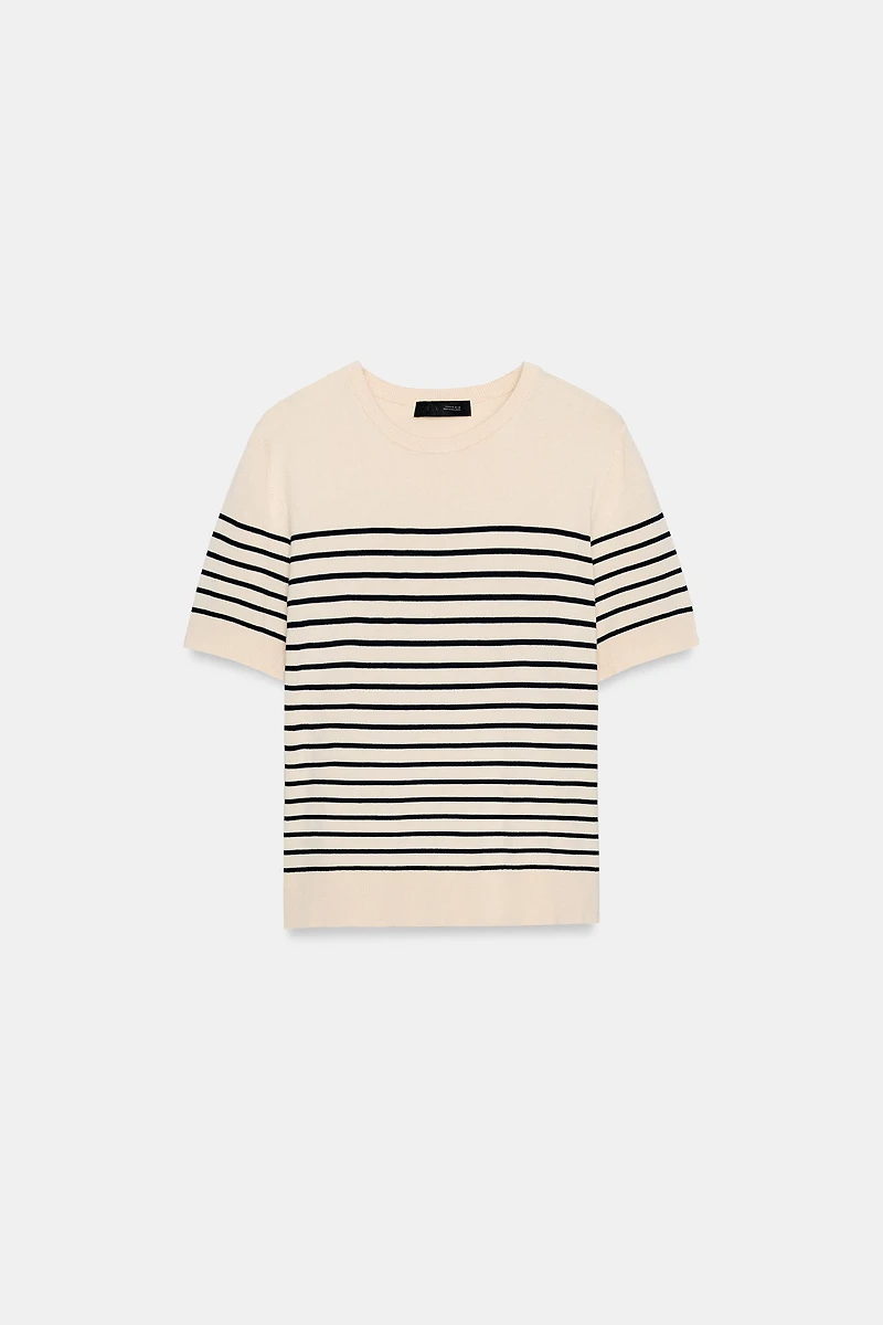 STRIPED SHORT SLEEVE KNIT JUMPER
