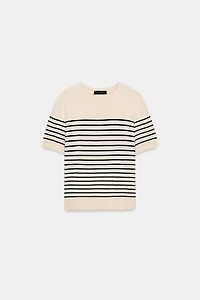 STRIPED SHORT SLEEVE KNIT JUMPER