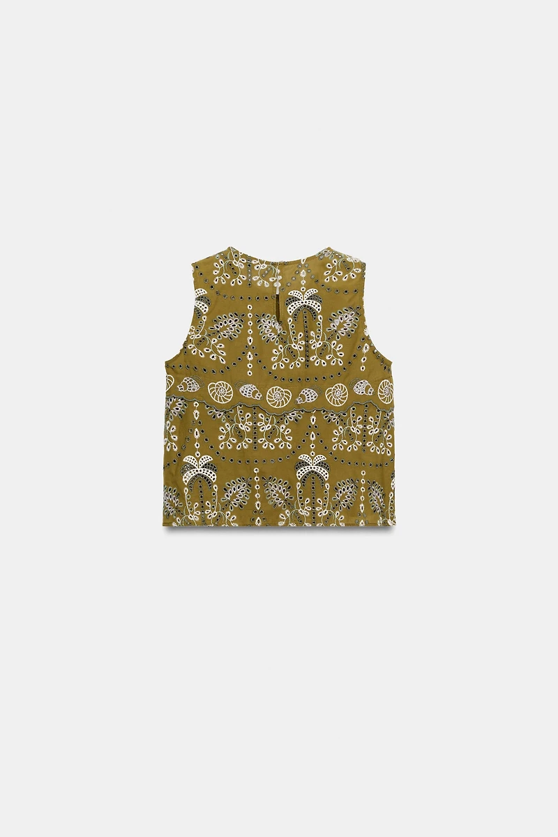 EYELET EMBROIDERED TOP