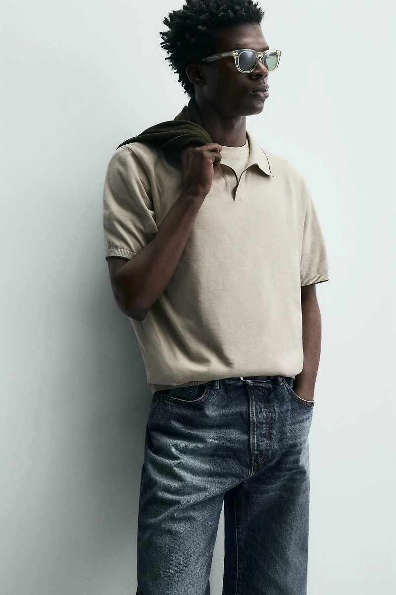 CONTRAST RIB KNIT POLO SHIRT