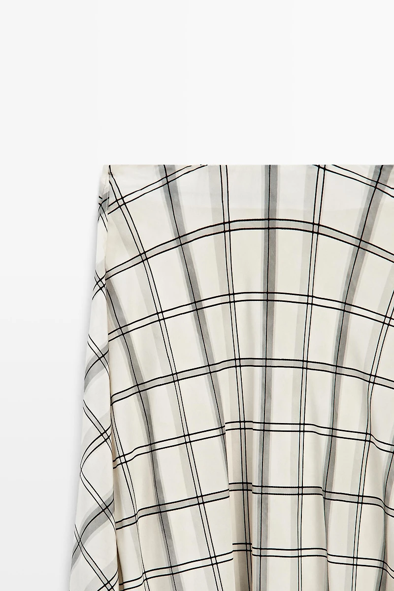Asymmetric midi skirt with check detail