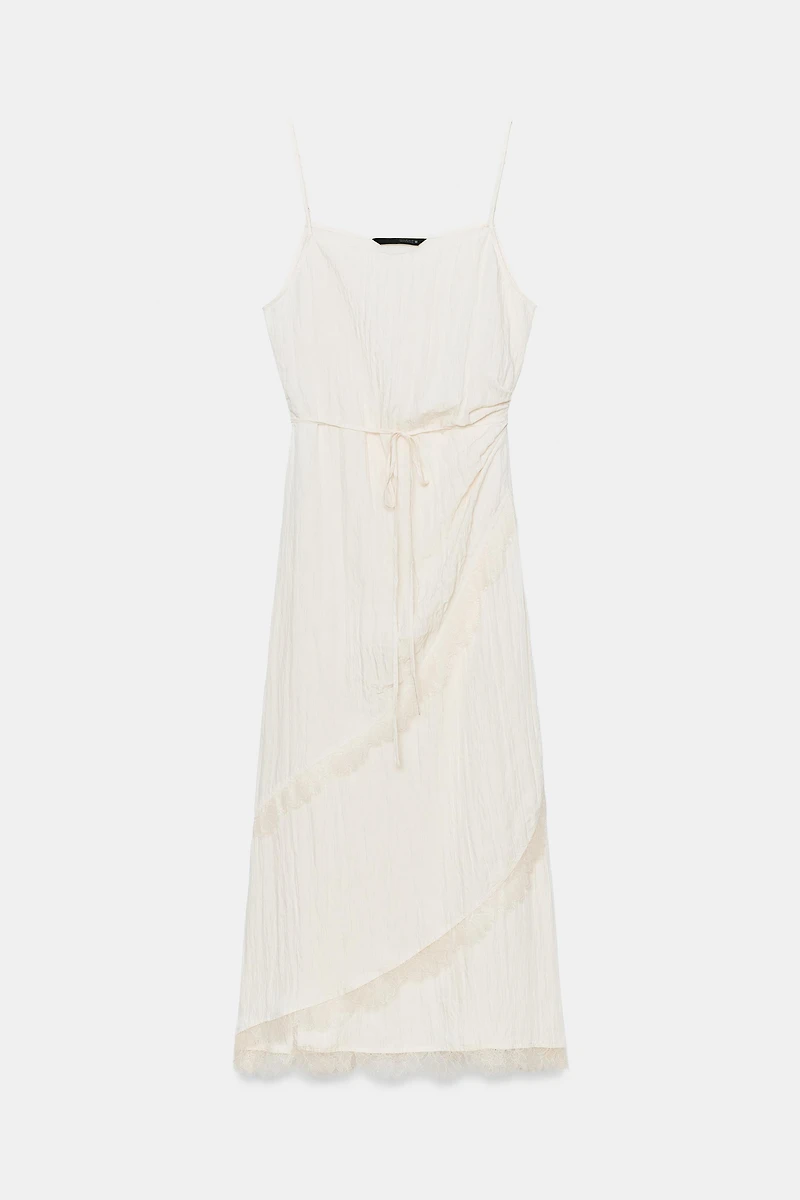 LACE TRIM MIDI SLIP DRESS
