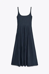 CONTRAST PIPING LINEN MIDI DRESS