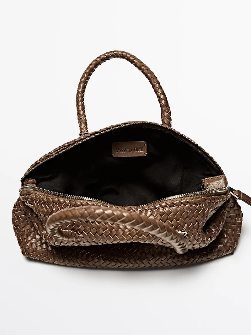 Small woven nappa leather satchel bag