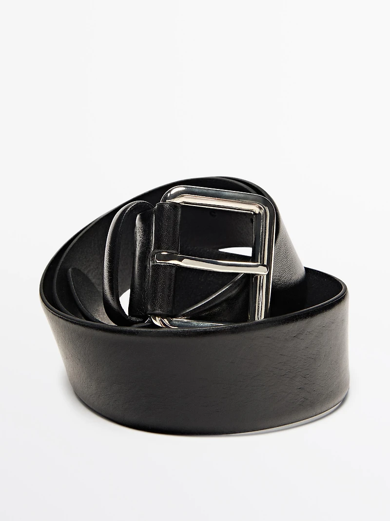 Nappa leather belt with square buckle
