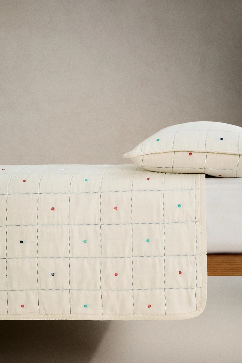 KIDS' CHECKERED AND POLKA DOT BEDSPREAD