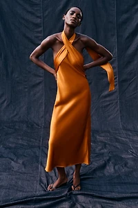 SATIN HALTER MIDI DRESS