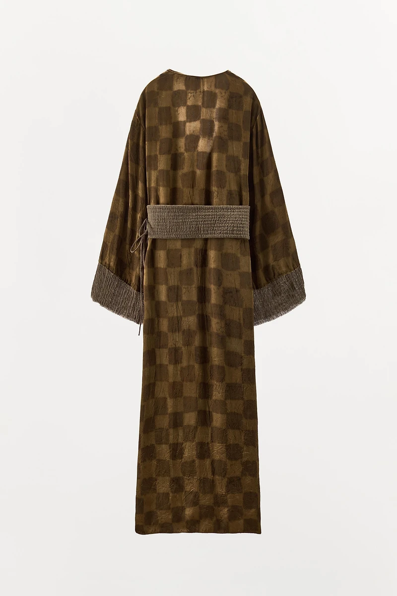 CHECK PRINT CUMMERBUND DRESS