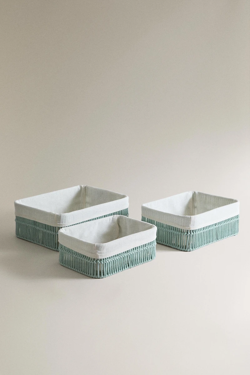 RECTANGULAR COTTON-LINED BASKET