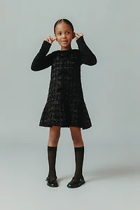 SPARKLY BOW VELVET KNIT DRESS
