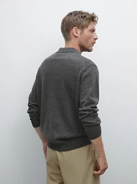 100% cashmere ribbed knit polo shirt