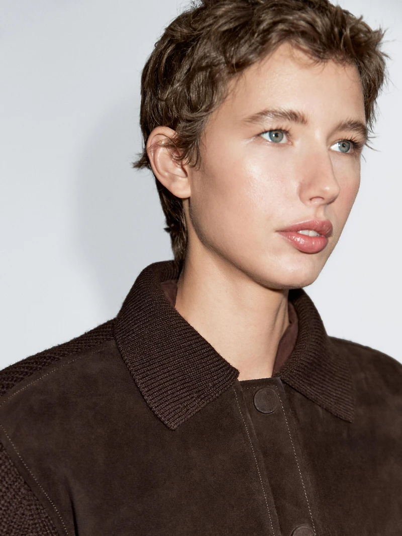 Contrast knit and sheepskin jacket