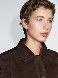 Contrast knit and sheepskin jacket