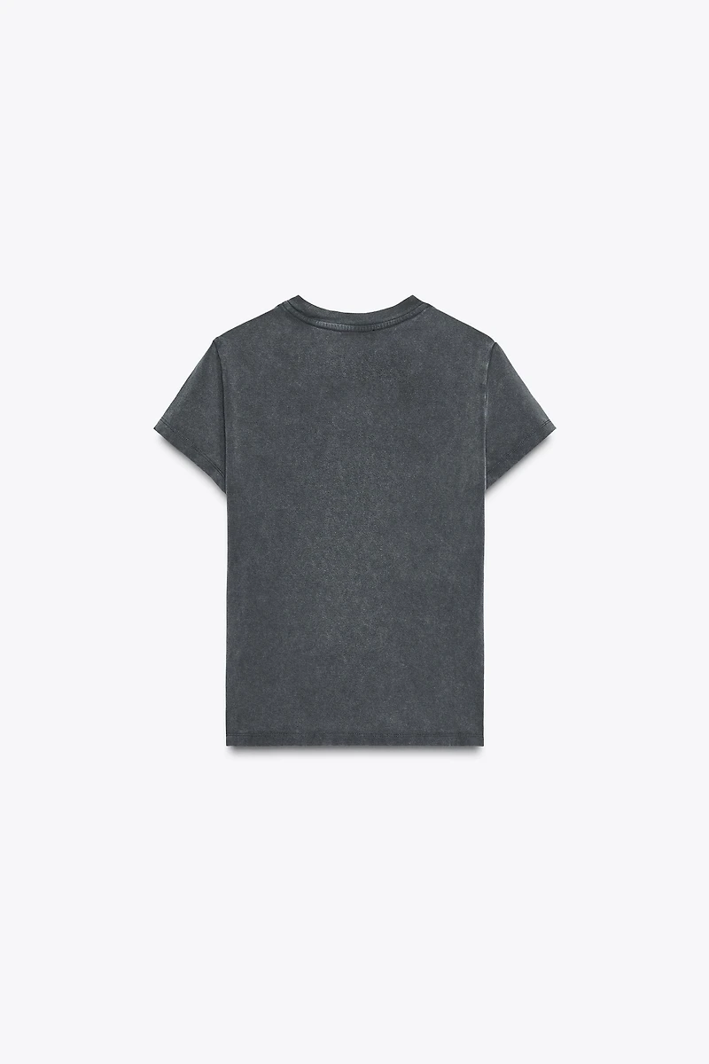 WASHED EFFECT RHINESTONE T-SHIRT