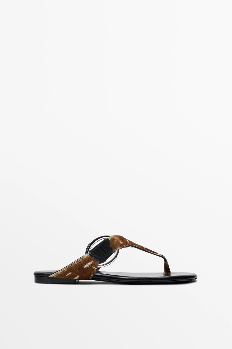 Printed flat slider sandals