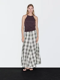 Long flared check skirt