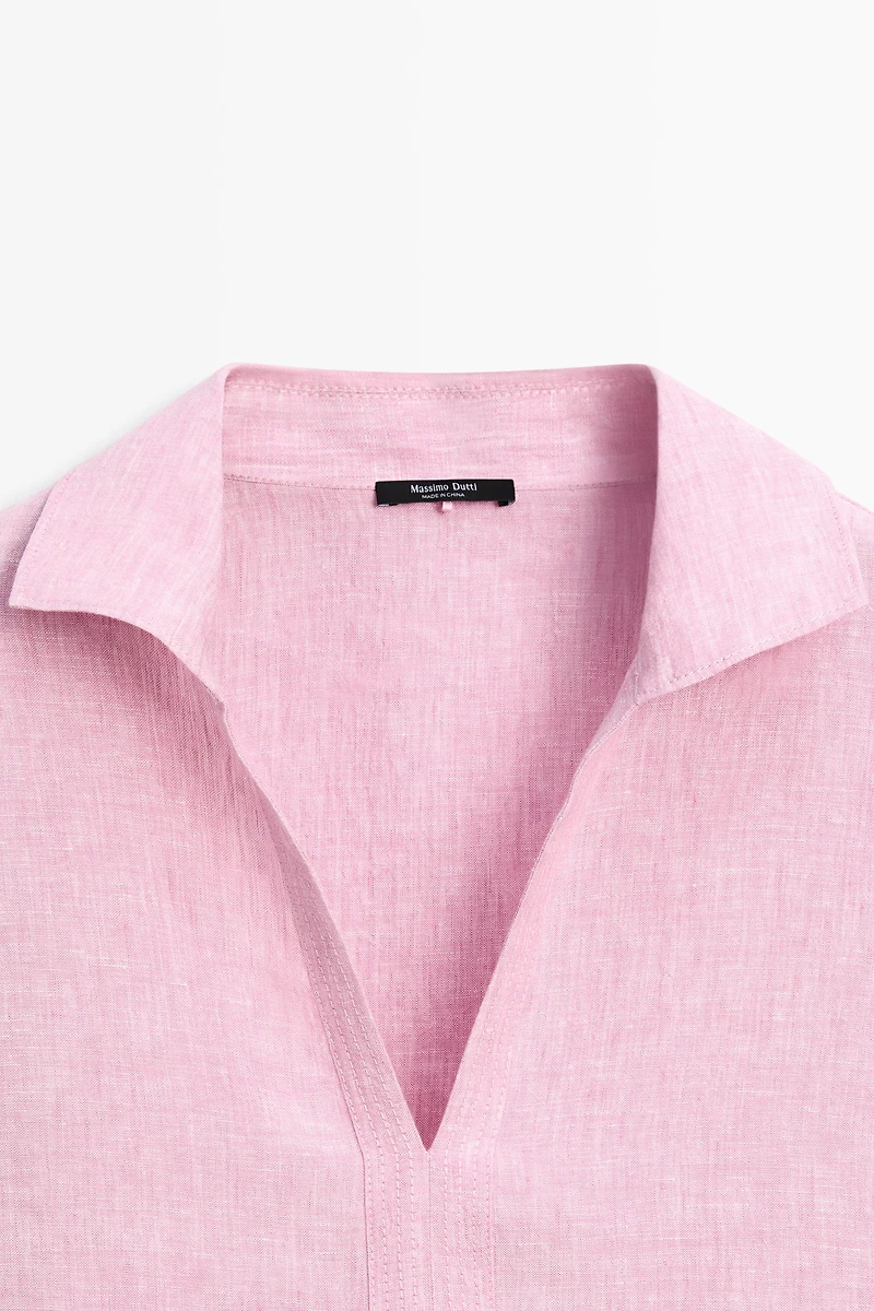 100% linen notch lapel collar blouse
