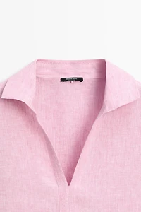 100% linen notch lapel collar blouse
