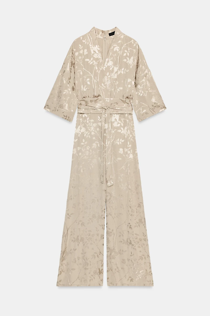 JACQUARD WIDE-LEG BELTED JUMPSUIT