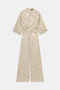 JACQUARD WIDE-LEG BELTED JUMPSUIT