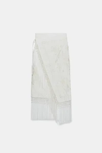 ZW COLLECTION 100% LINEN EMBROIDERED MIDI SKIRT