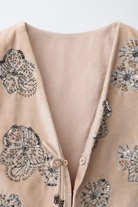 SEQUIN EMBROIDERED FLORAL VELVET VEST
