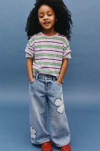 JEANS WIDE LEG FLEURS