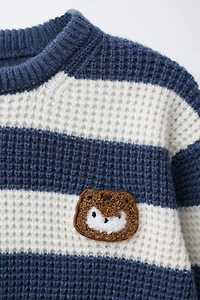 WAFFLE KNIT SQUIRREL PATCH SWEATER