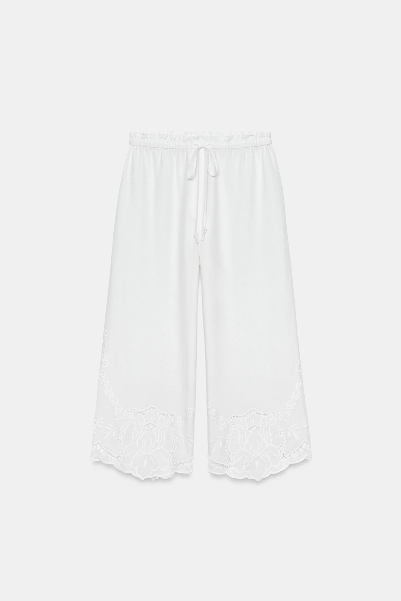 ZW COLLECTION LINEN BLEND EMBROIDERED TROUSERS