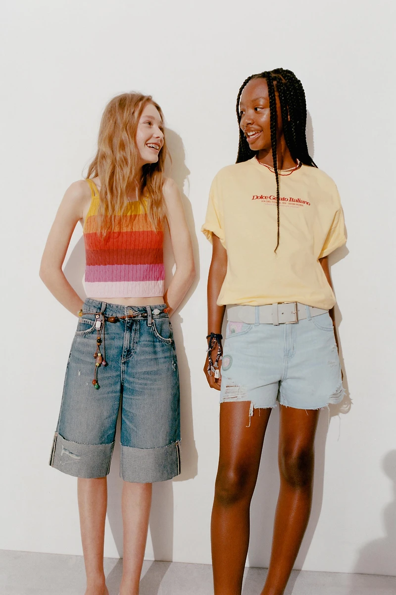 CROCHET PATCH DENIM SHORTS