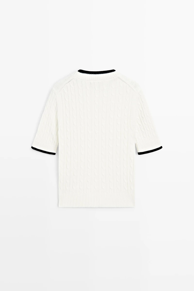 Short sleeve cable-knit sweater
