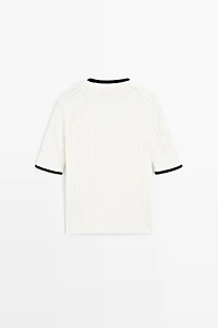 Short sleeve cable-knit sweater