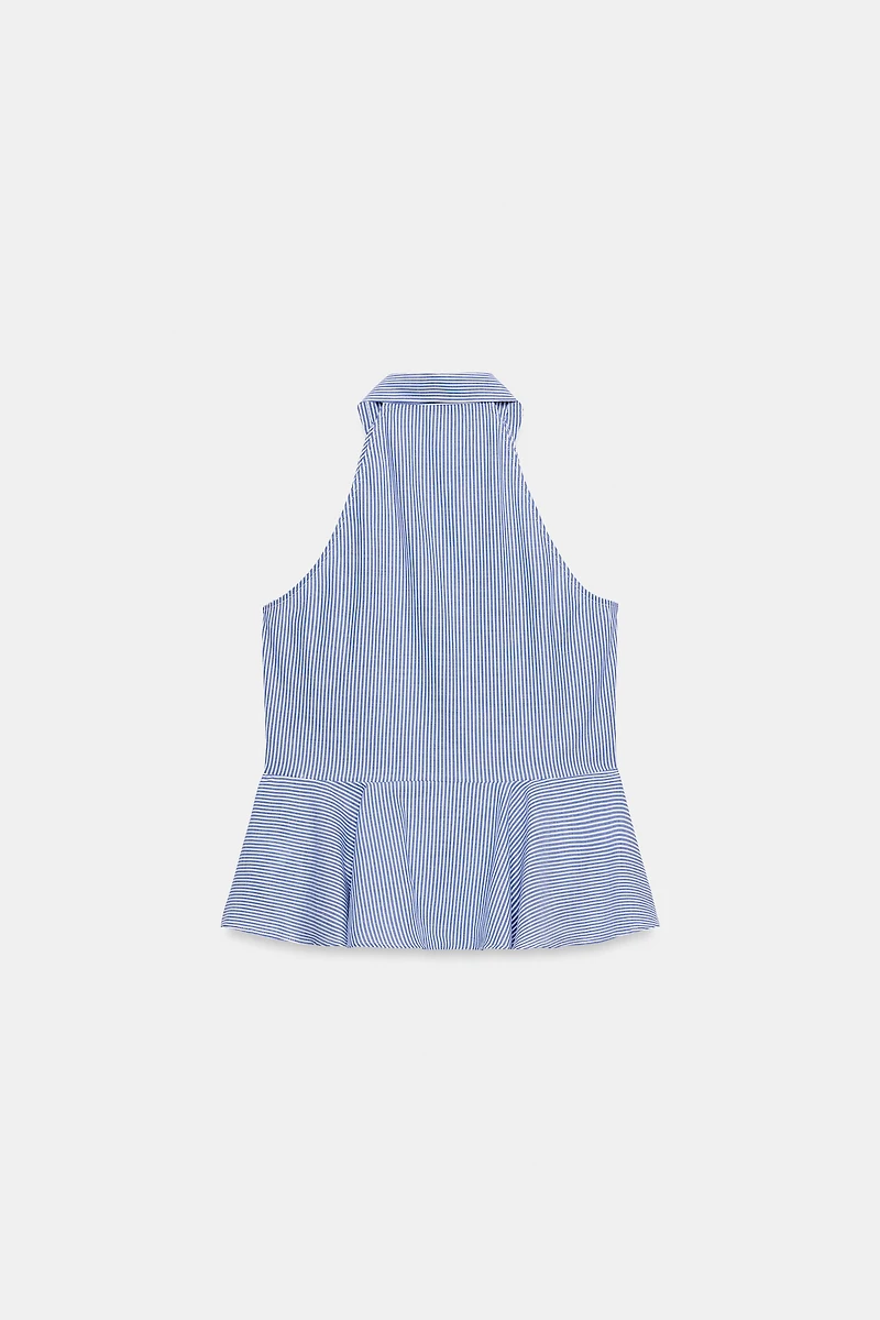 STRIPED PEPLUM HALTER SHIRT