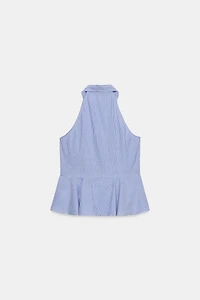 STRIPED PEPLUM HALTER SHIRT