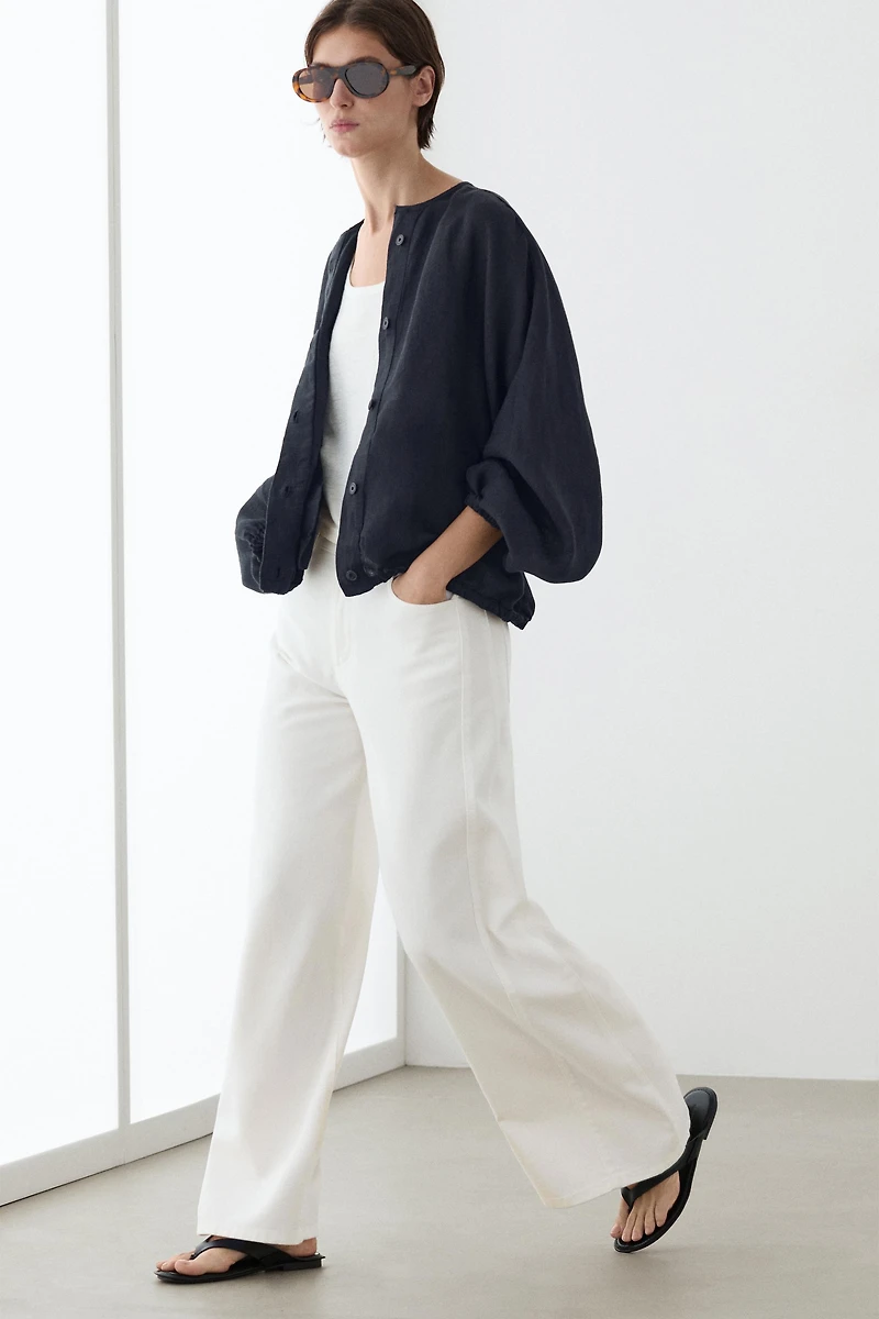 100% linen puff bomber jacket