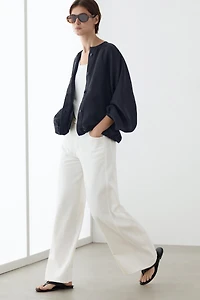 100% linen puff bomber jacket