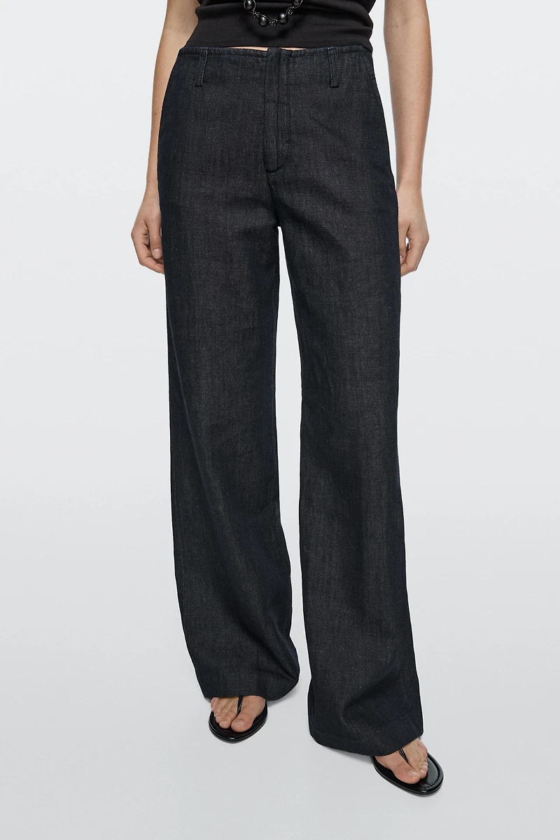 Wide-leg linen blend trousers