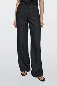 Wide-leg linen blend trousers