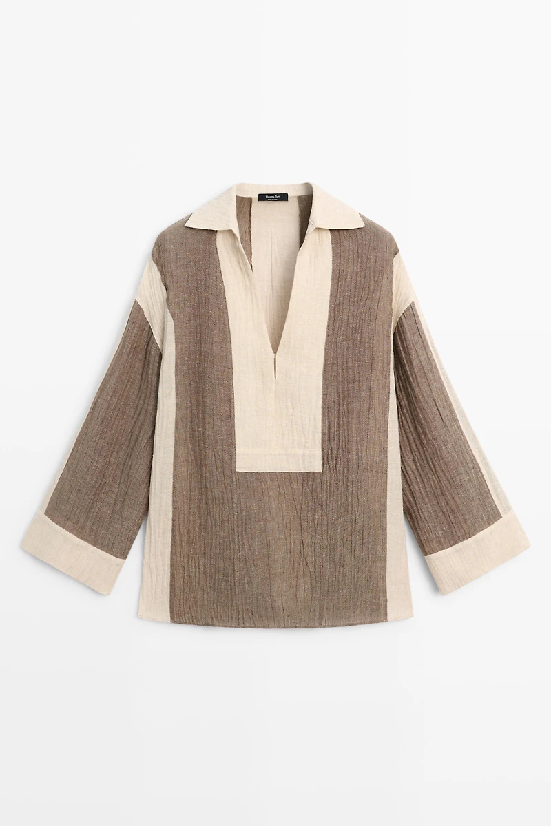 Flowing textured linen blend blouse