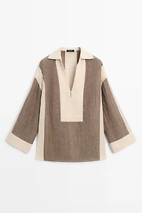 Flowing textured linen blend blouse