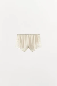 SATIN EFFECT LACE PAJAMA SHORTS