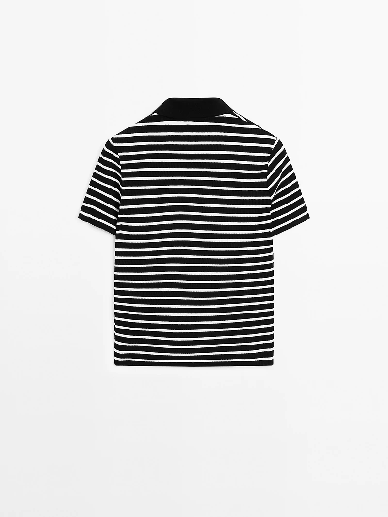 Striped cotton blend polo T-shirt